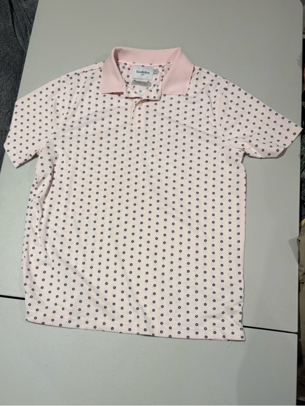 Goodfellow & Co Light Pink Polo with Navy Dot Pattern